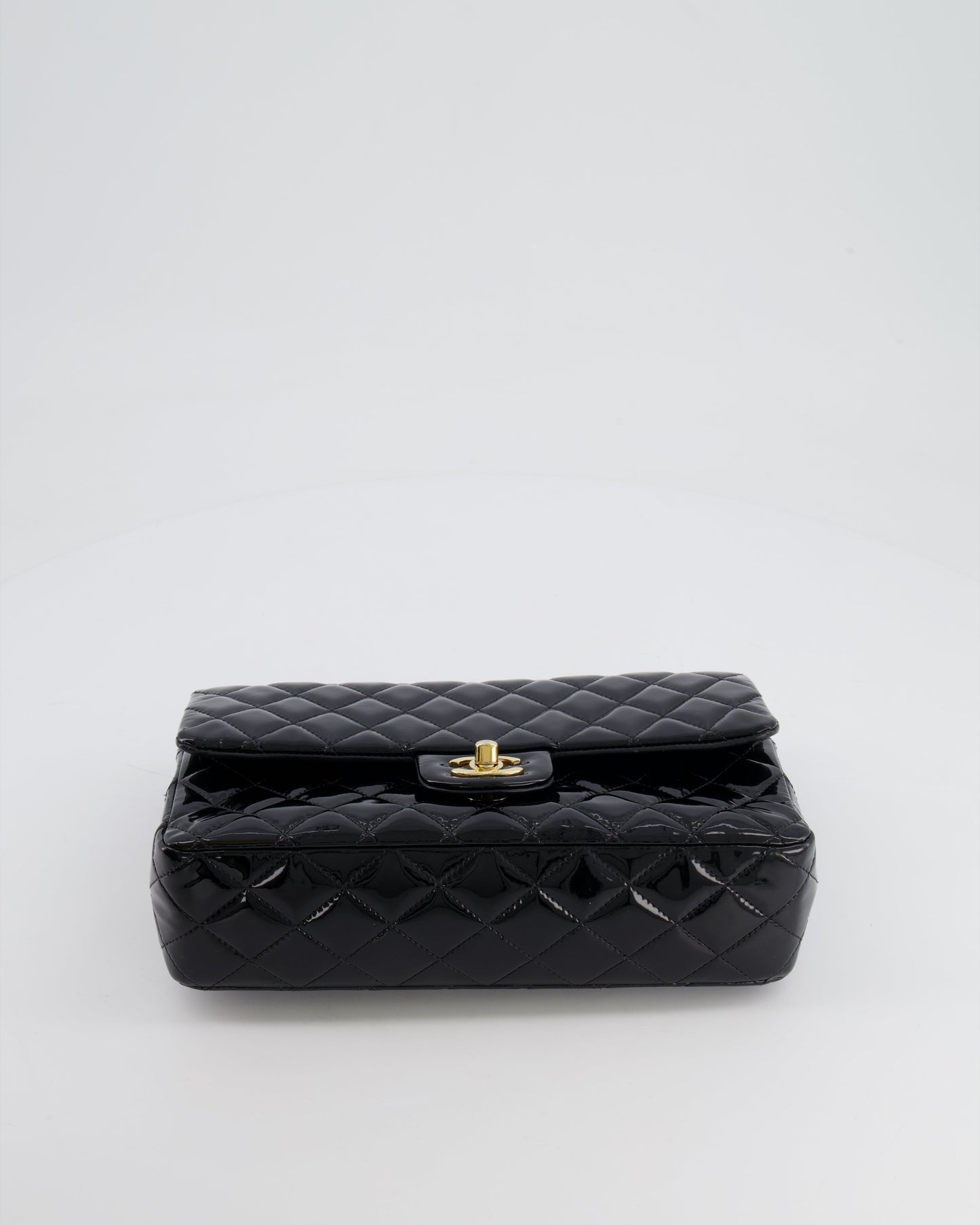 Chanel Black Medium Classic Double Flap Bag in Patent Leather with Gold Hardware