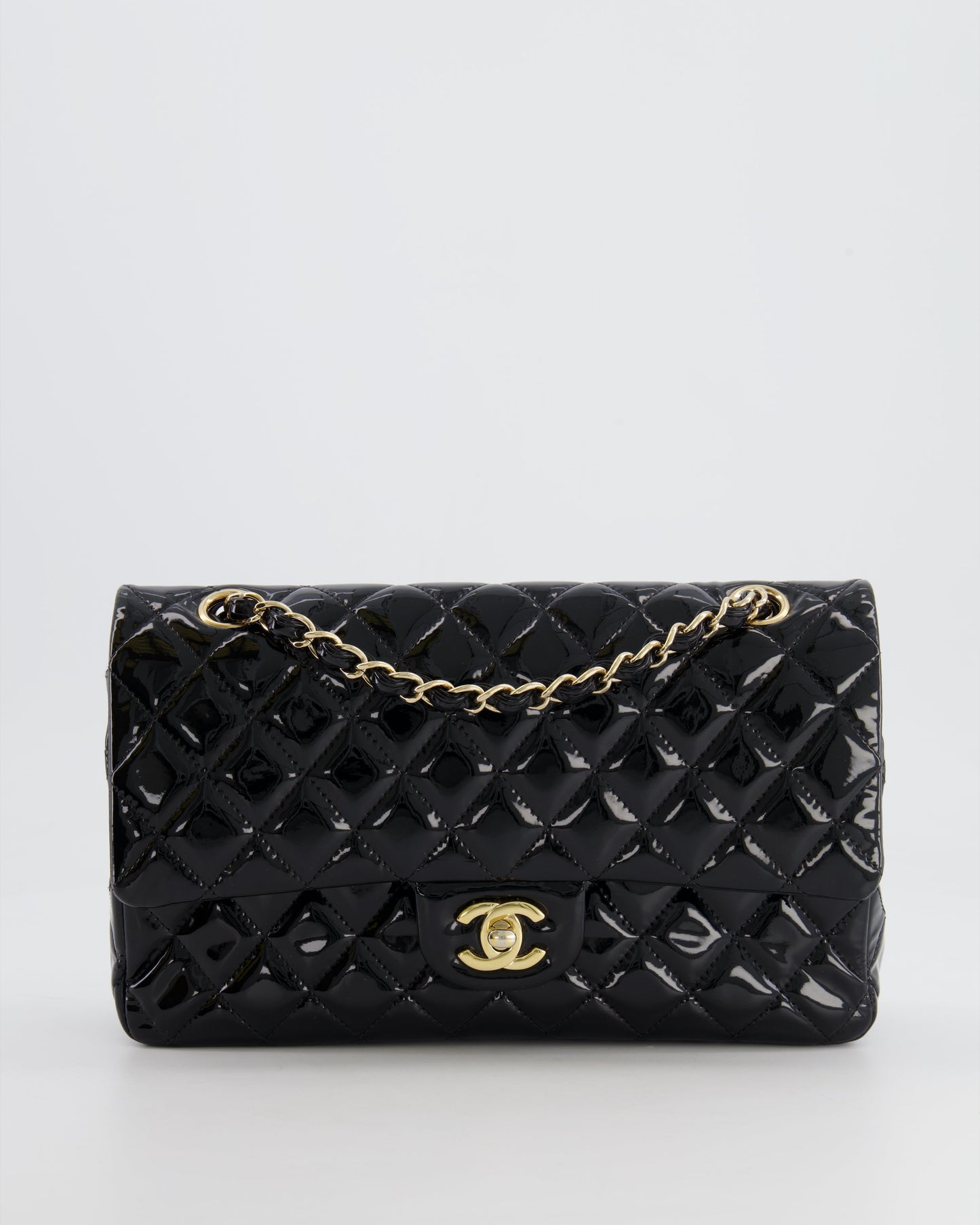 Chanel Black Medium Classic Double Flap Bag in Patent Leather with Gold Hardware