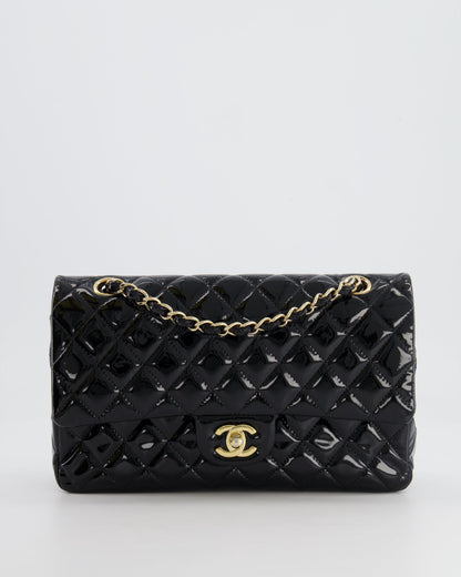 Chanel Black Medium Classic Double Flap Bag in Patent Leather with Gold Hardware