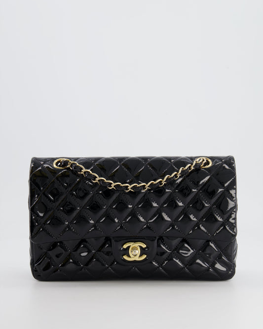 Chanel Black Medium Classic Double Flap Bag in Patent Leather with Gold Hardware
