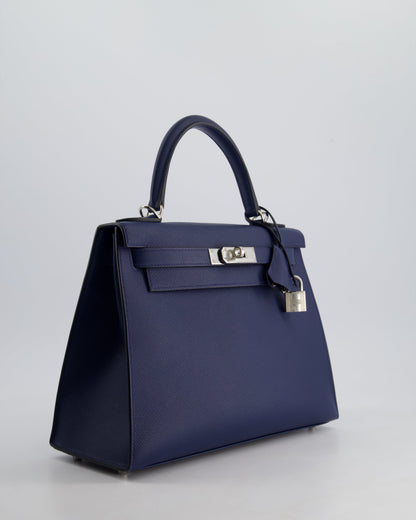 Hermès Kelly 28cm Sellier Bag in Blue Navy Epsom Leather with Palladium Hardware