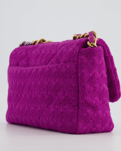 Chanel Magenta Tweed Medium 19 Bag with Mixed Hardware