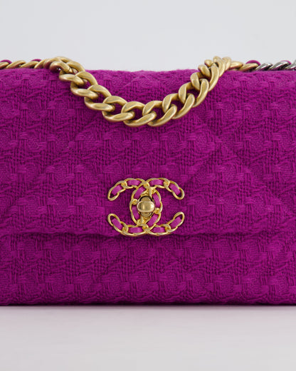 Chanel Magenta Tweed Medium 19 Bag with Mixed Hardware