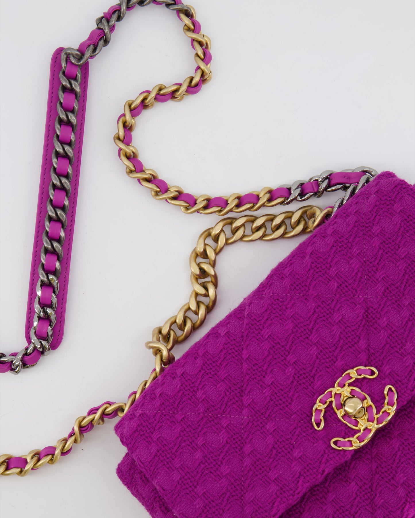 Chanel Magenta Tweed Medium 19 Bag with Mixed Hardware