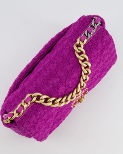 Chanel Magenta Tweed Medium 19 Bag with Mixed Hardware