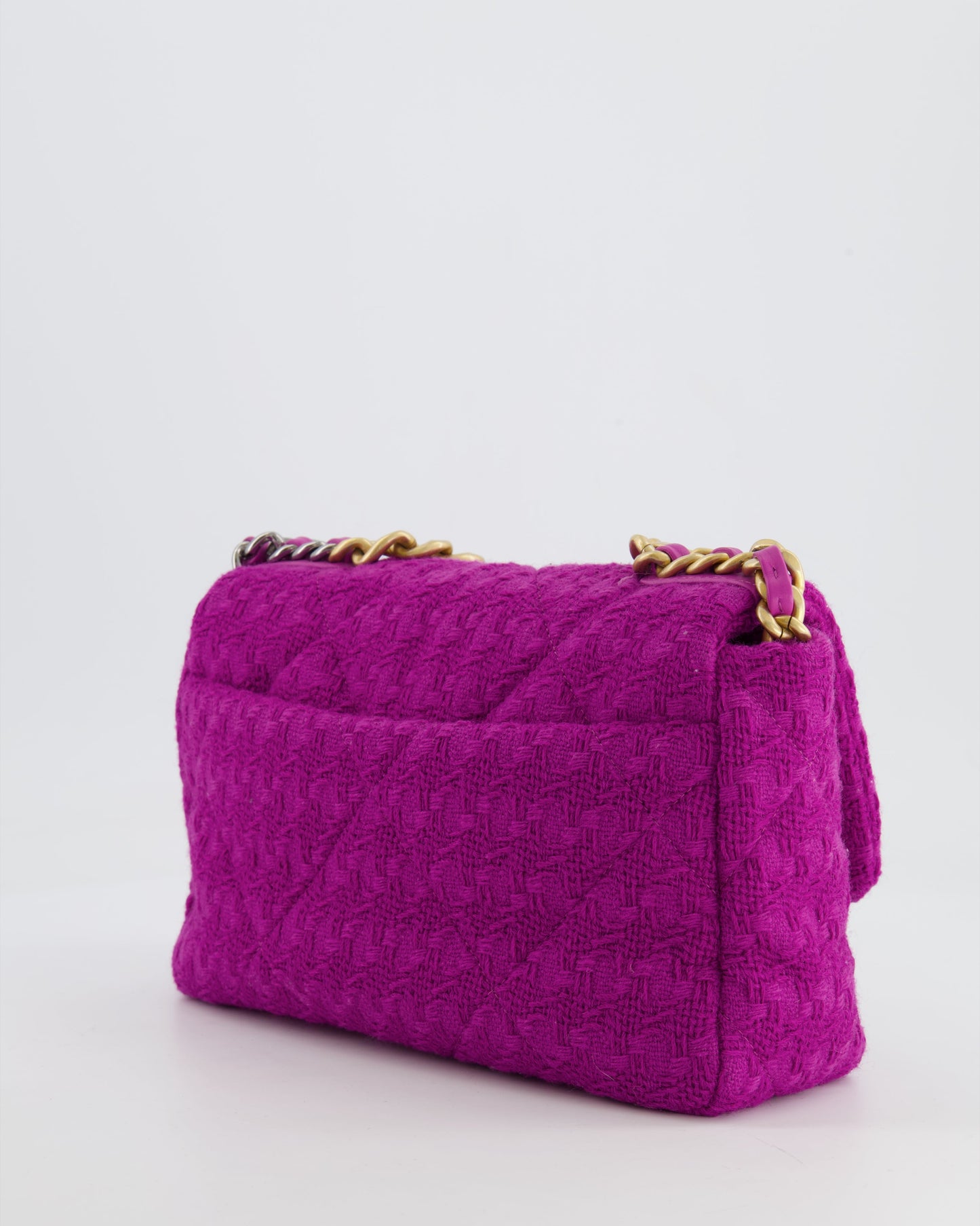 Chanel Magenta Tweed Medium 19 Bag with Mixed Hardware