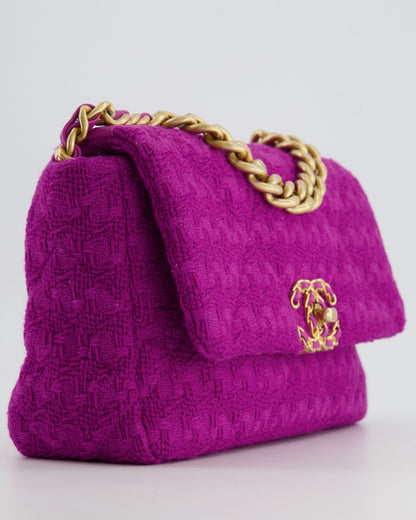 Chanel Magenta Tweed Medium 19 Bag with Mixed Hardware