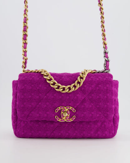 Chanel Magenta Tweed Medium 19 Bag with Mixed Hardware