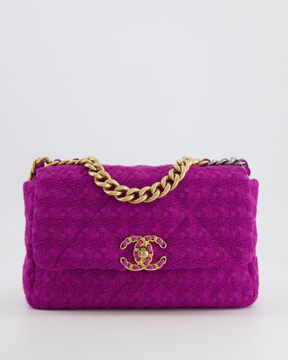 Chanel Magenta Tweed Medium 19 Bag with Mixed Hardware