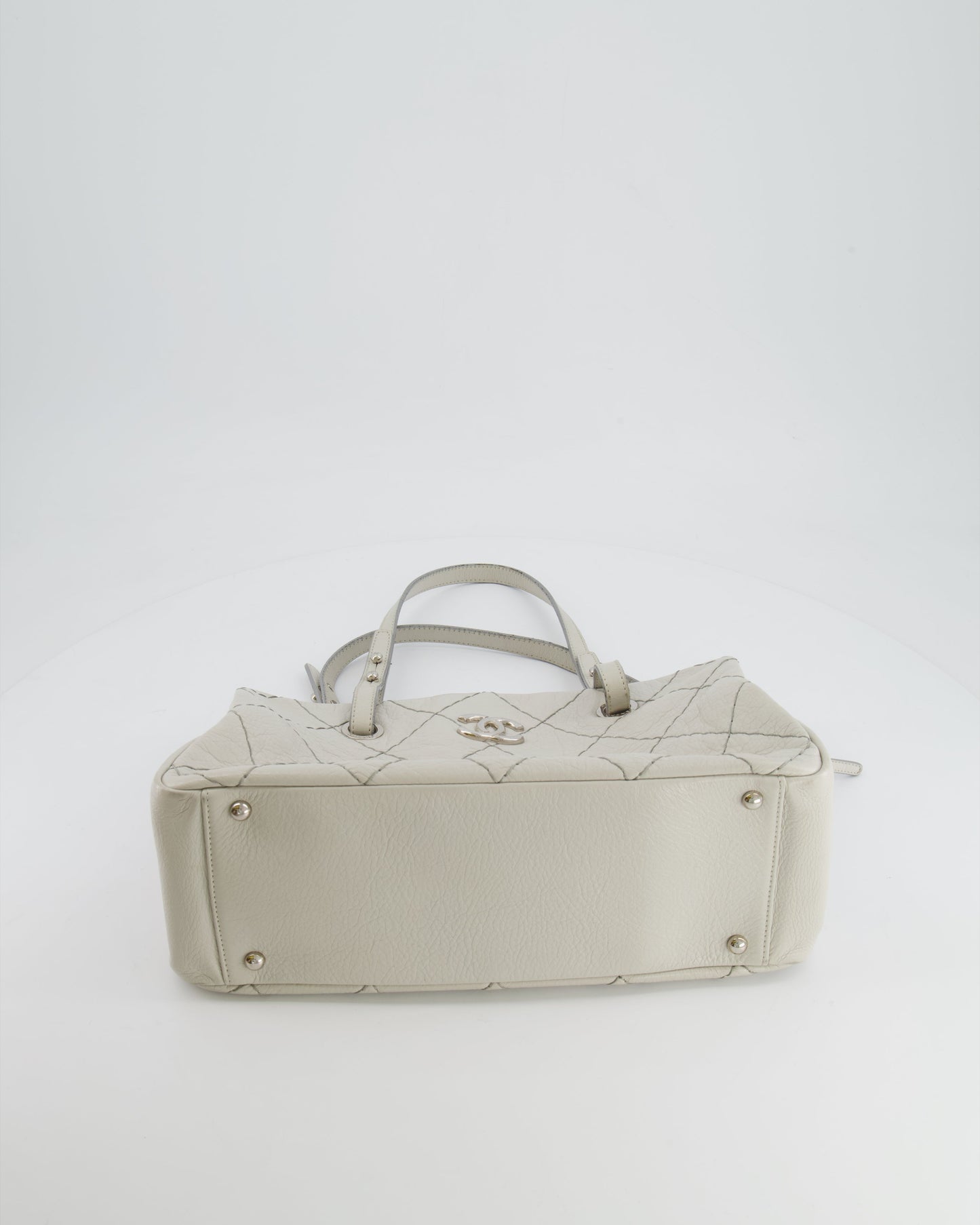 Chanel Light Grey Matelasse Leather Shoulder Tote Bag with Silver Hardware