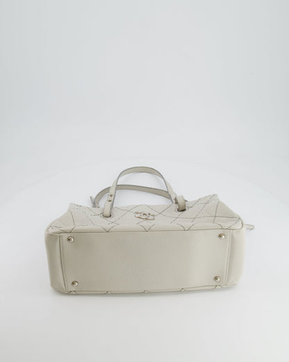 Chanel Light Grey Matelasse Leather Shoulder Tote Bag with Silver Hardware