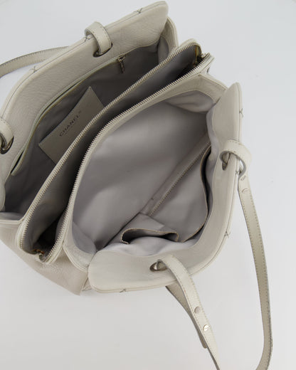 Chanel Light Grey Matelasse Leather Shoulder Tote Bag with Silver Hardware