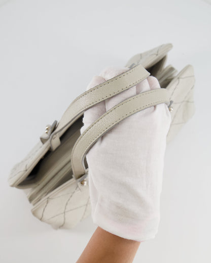 Chanel Light Grey Matelasse Leather Shoulder Tote Bag with Silver Hardware