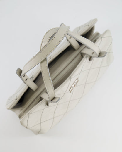 Chanel Light Grey Matelasse Leather Shoulder Tote Bag with Silver Hardware