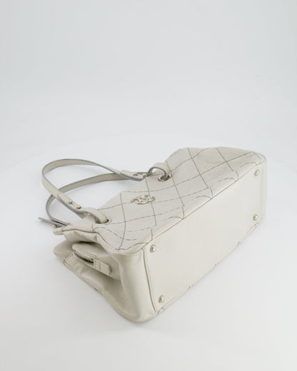 Chanel Light Grey Matelasse Leather Shoulder Tote Bag with Silver Hardware