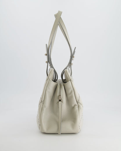 Chanel Light Grey Matelasse Leather Shoulder Tote Bag with Silver Hardware