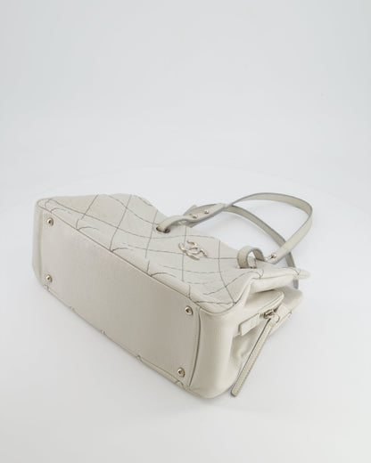 Chanel Light Grey Matelasse Leather Shoulder Tote Bag with Silver Hardware