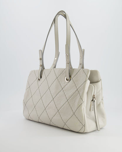 Chanel Light Grey Matelasse Leather Shoulder Tote Bag with Silver Hardware