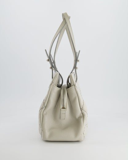 Chanel Light Grey Matelasse Leather Shoulder Tote Bag with Silver Hardware