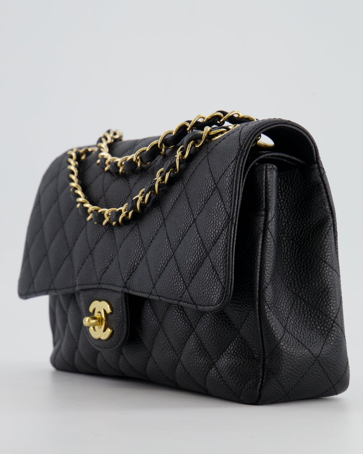 *HOT* Chanel Black Medium Classic Double Flap Bag in Caviar Leather with Gold Hardware