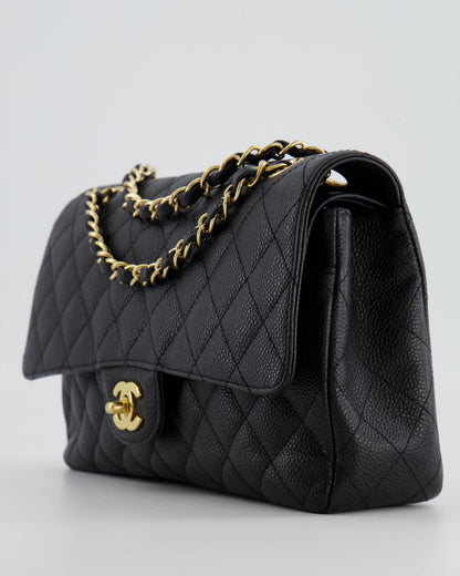 *HOT* Chanel Black Medium Classic Double Flap Bag in Caviar Leather with Gold Hardware