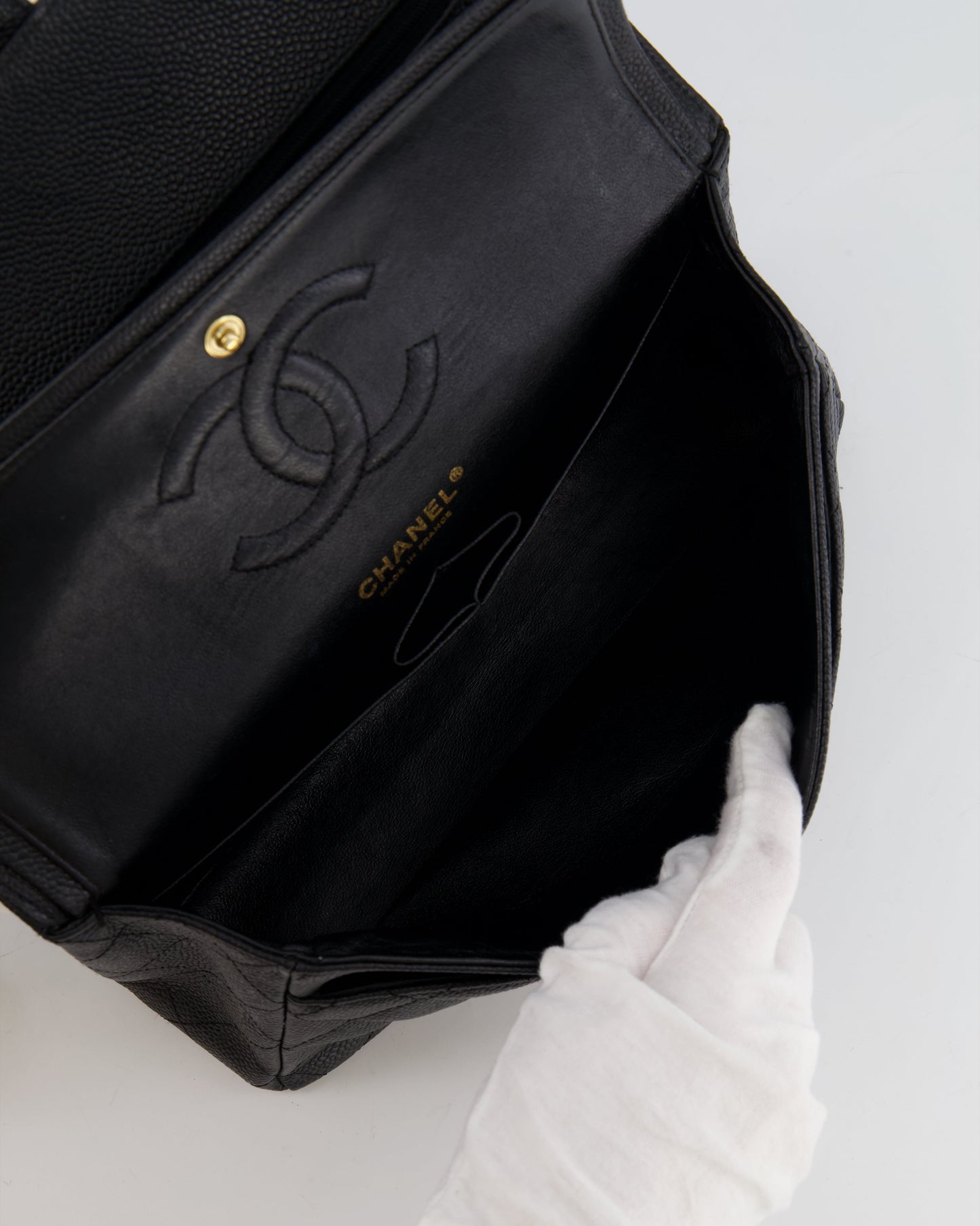 *HOT* Chanel Black Medium Classic Double Flap Bag in Caviar Leather with Gold Hardware