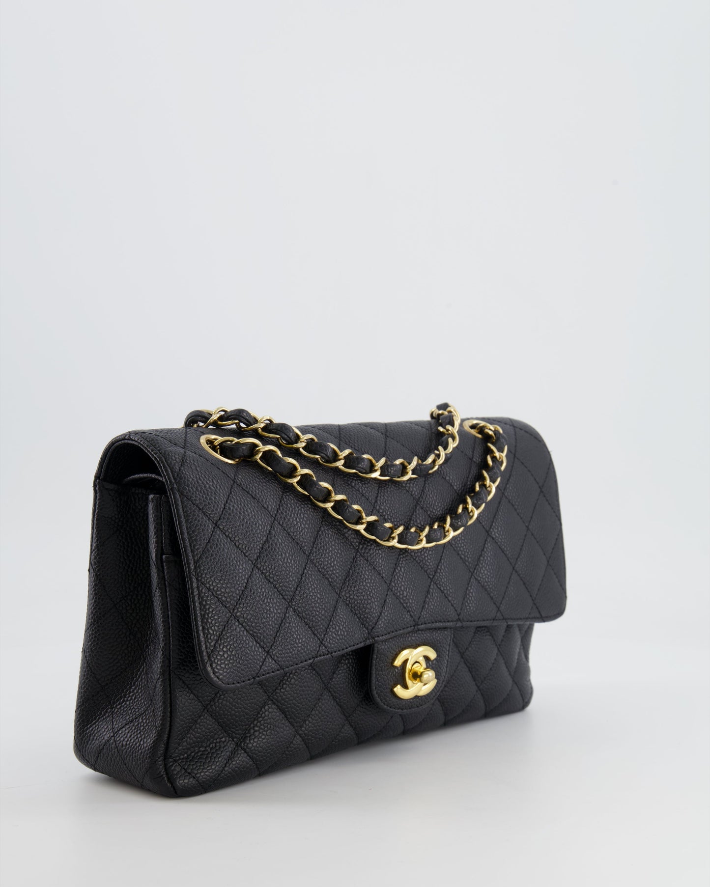*HOT* Chanel Black Medium Classic Double Flap Bag in Caviar Leather with Gold Hardware
