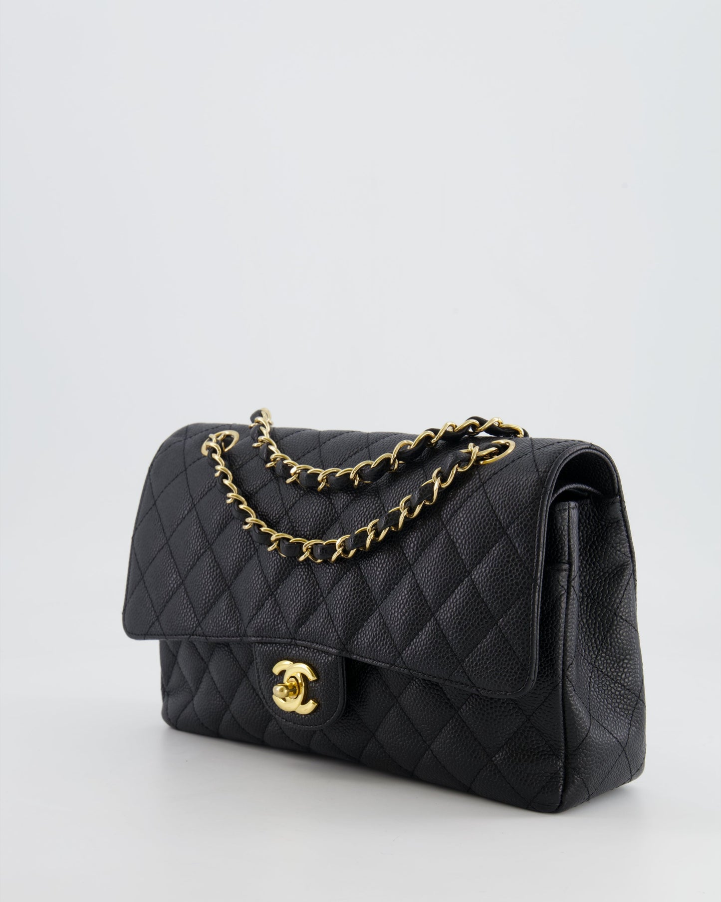 *HOT* Chanel Black Medium Classic Double Flap Bag in Caviar Leather with Gold Hardware