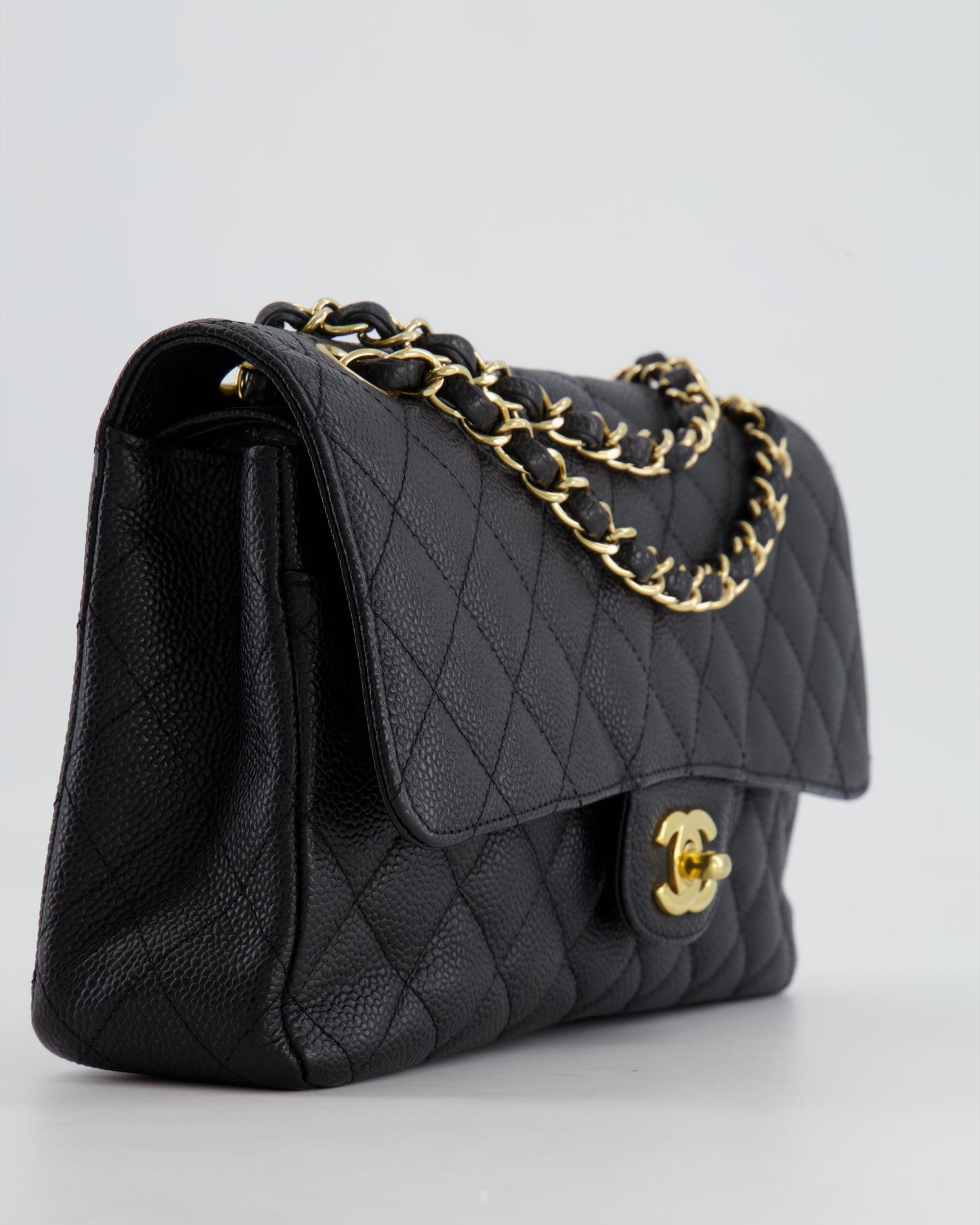*HOT* Chanel Black Medium Classic Double Flap Bag in Caviar Leather with Gold Hardware