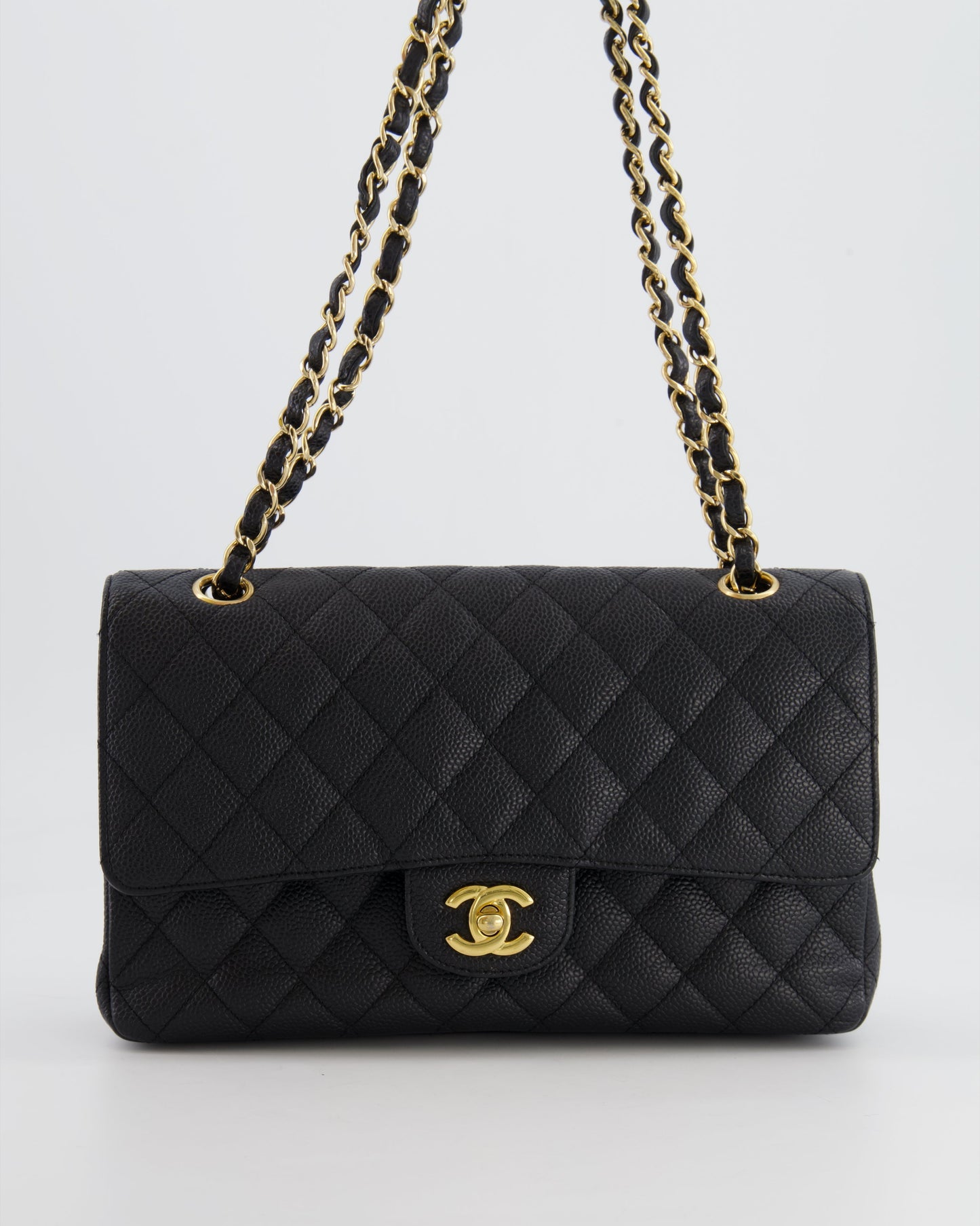 *HOT* Chanel Black Medium Classic Double Flap Bag in Caviar Leather with Gold Hardware