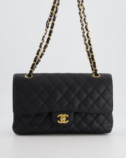 *HOT* Chanel Black Medium Classic Double Flap Bag in Caviar Leather with Gold Hardware