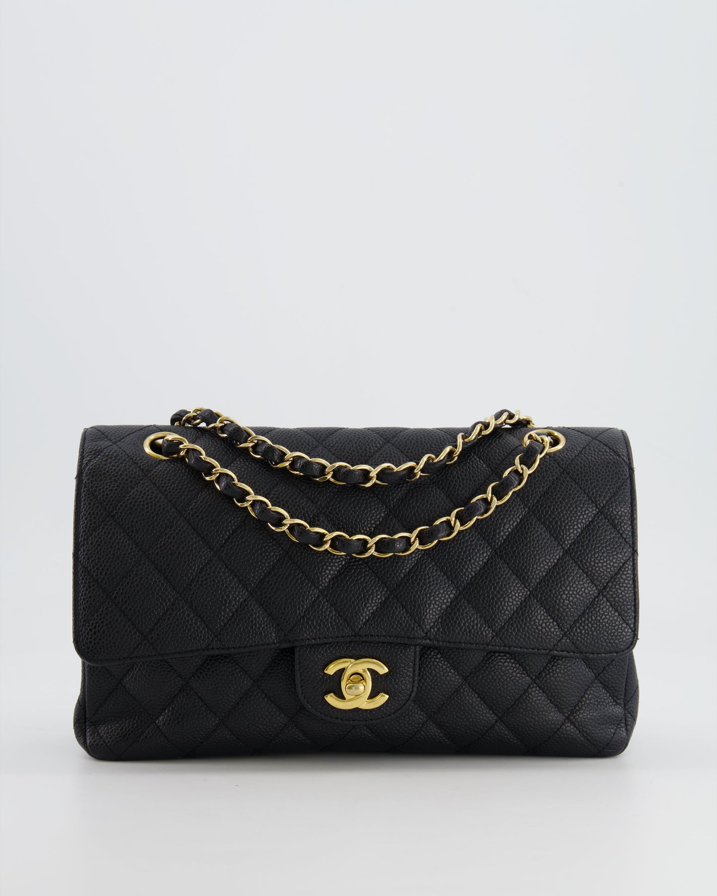 *HOT* Chanel Black Medium Classic Double Flap Bag in Caviar Leather with Gold Hardware