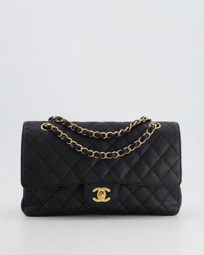*HOT* Chanel Black Medium Classic Double Flap Bag in Caviar Leather with Gold Hardware