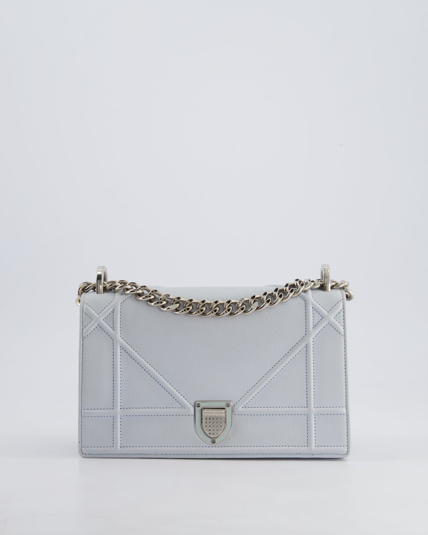 Christian Dior Baby Blue Small Diorama Flap Bag in Grained Calfskin Leather with Silver Hardware