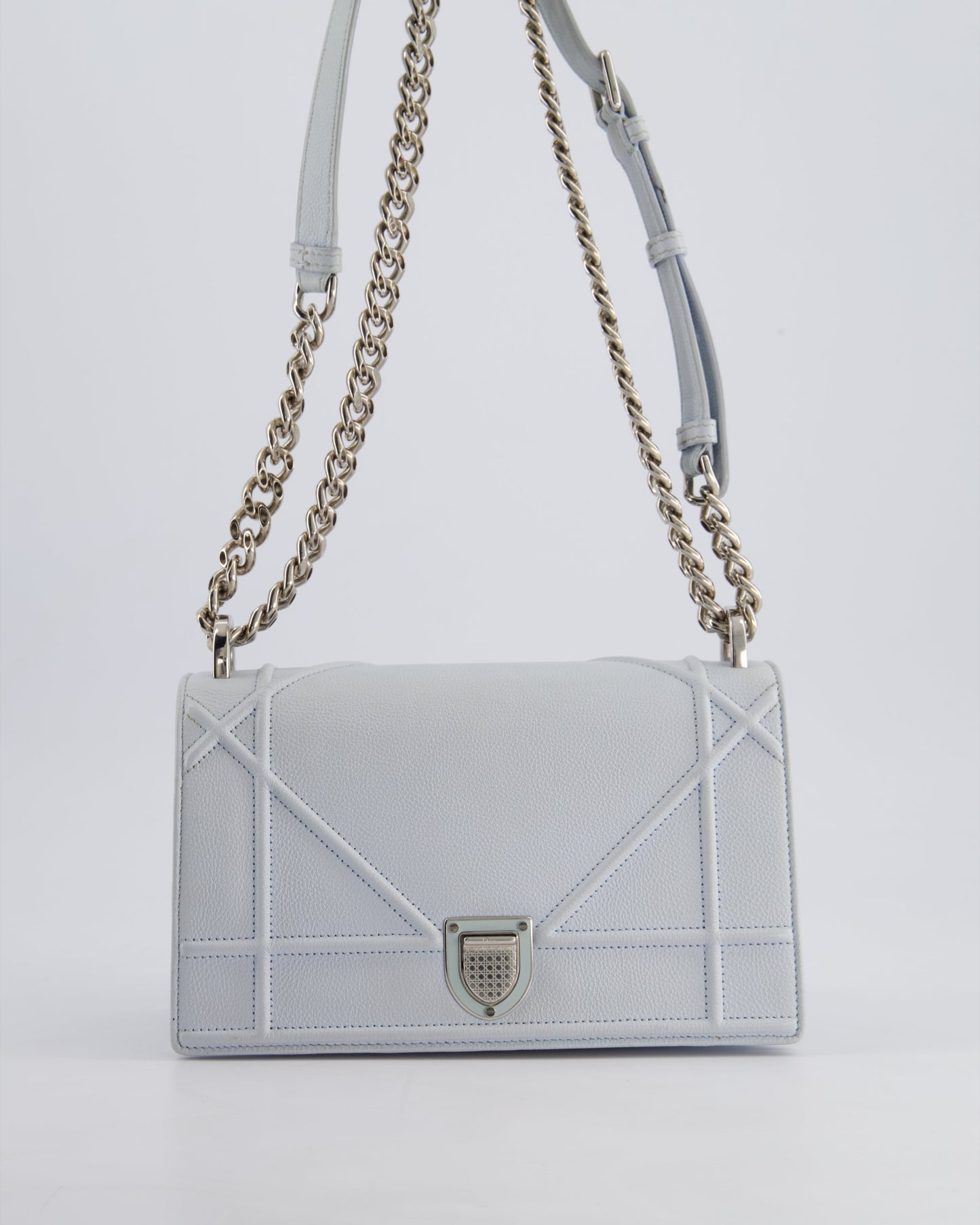 Christian Dior Baby Blue Small Diorama Flap Bag in Grained Calfskin Leather with Silver Hardware