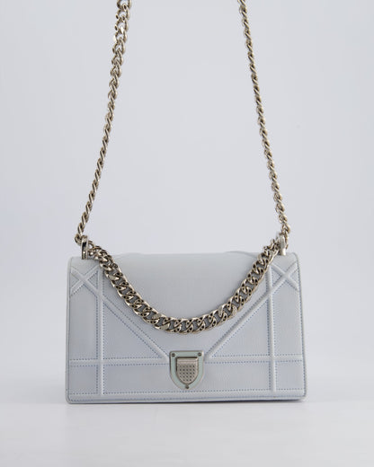 Christian Dior Baby Blue Small Diorama Flap Bag in Grained Calfskin Leather with Silver Hardware