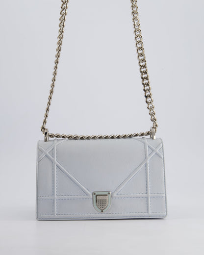 Christian Dior Baby Blue Small Diorama Flap Bag in Grained Calfskin Leather with Silver Hardware