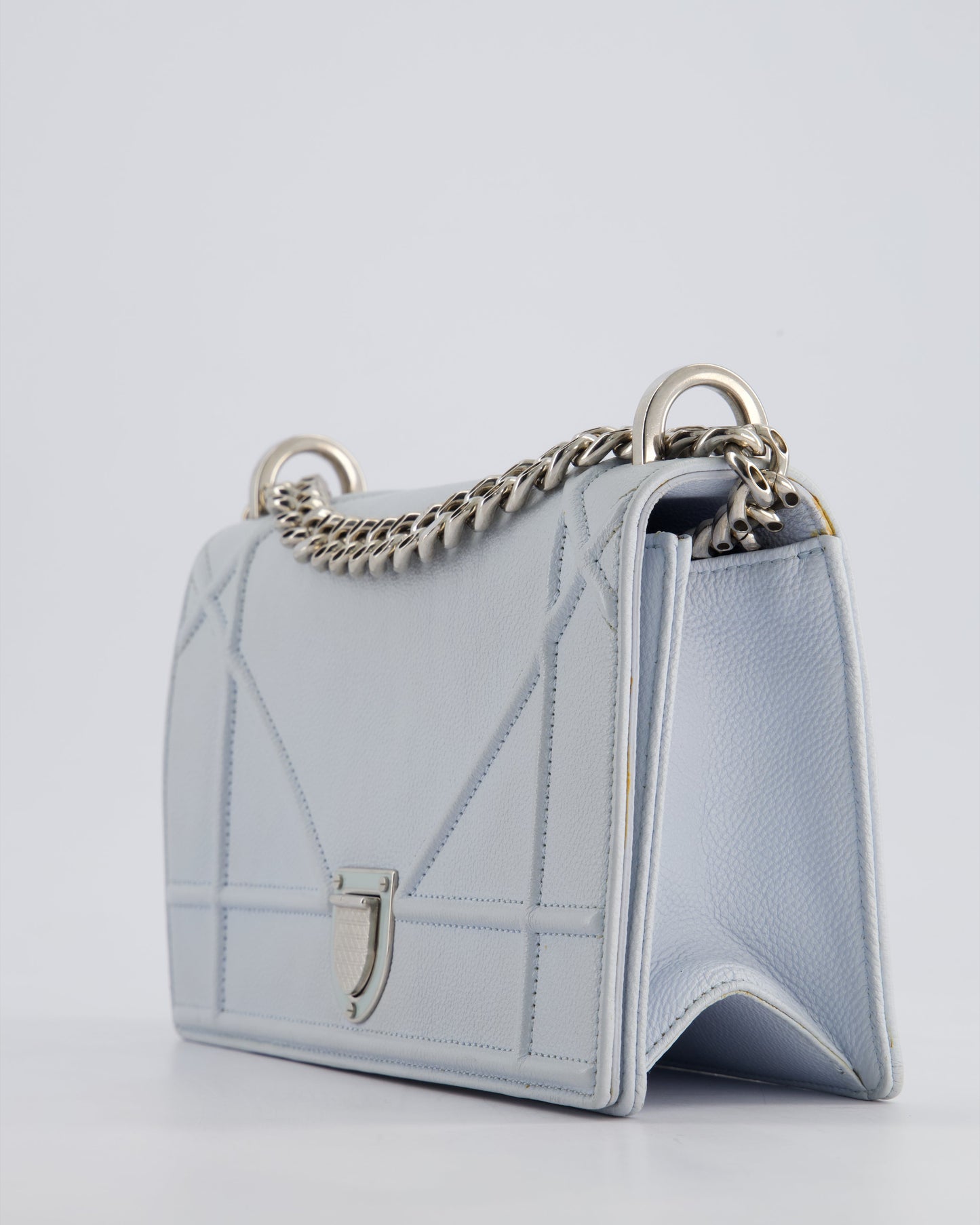 Christian Dior Baby Blue Small Diorama Flap Bag in Grained Calfskin Leather with Silver Hardware