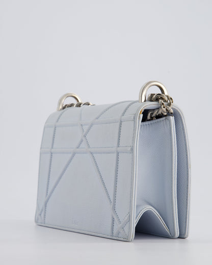 Christian Dior Baby Blue Small Diorama Flap Bag in Grained Calfskin Leather with Silver Hardware