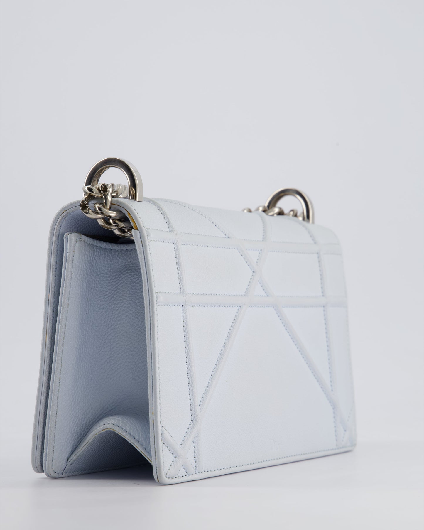 Christian Dior Baby Blue Small Diorama Flap Bag in Grained Calfskin Leather with Silver Hardware