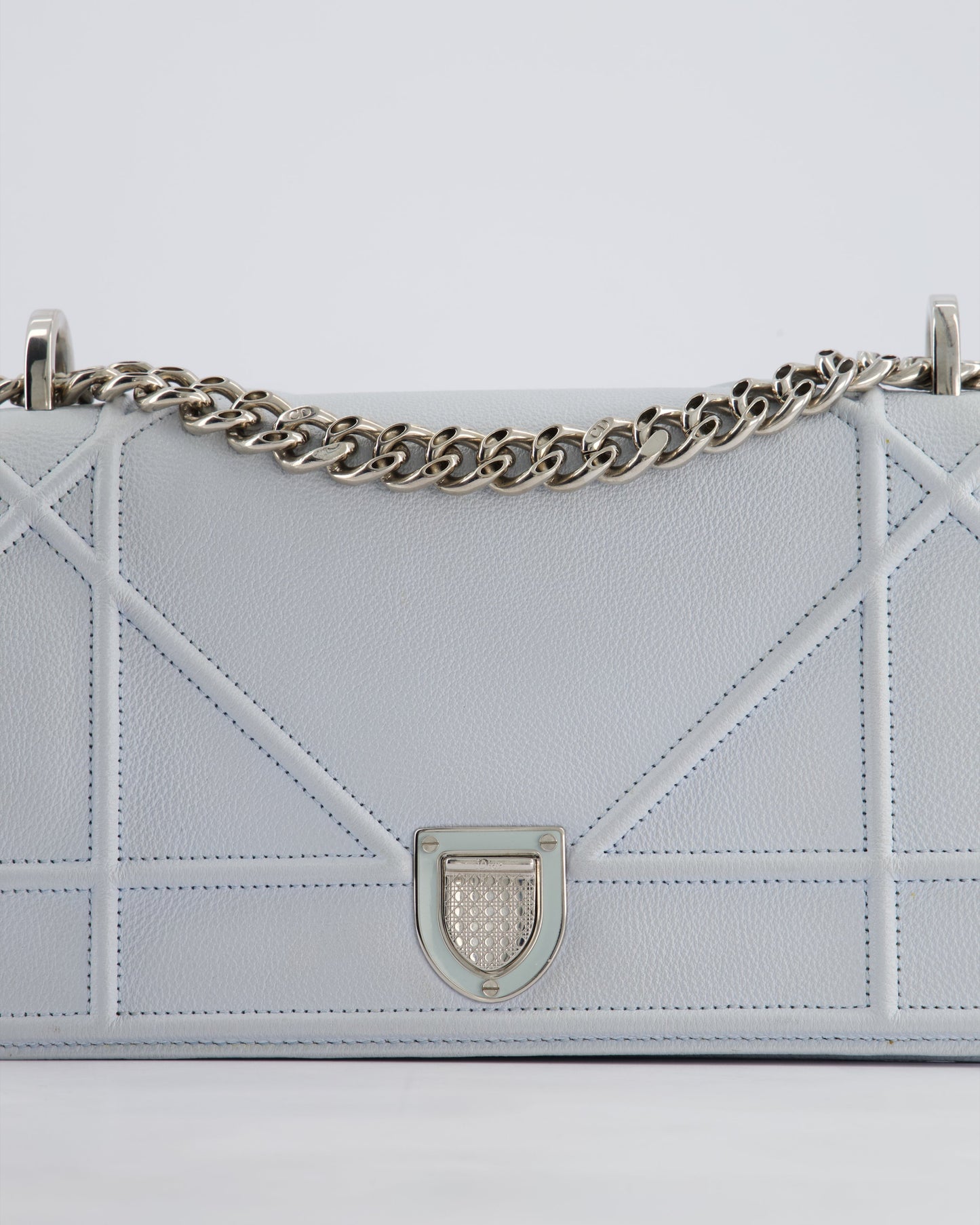 Christian Dior Baby Blue Small Diorama Flap Bag in Grained Calfskin Leather with Silver Hardware
