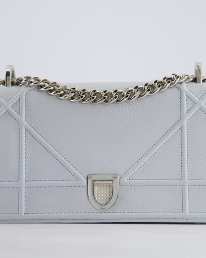 Christian Dior Baby Blue Small Diorama Flap Bag in Grained Calfskin Leather with Silver Hardware