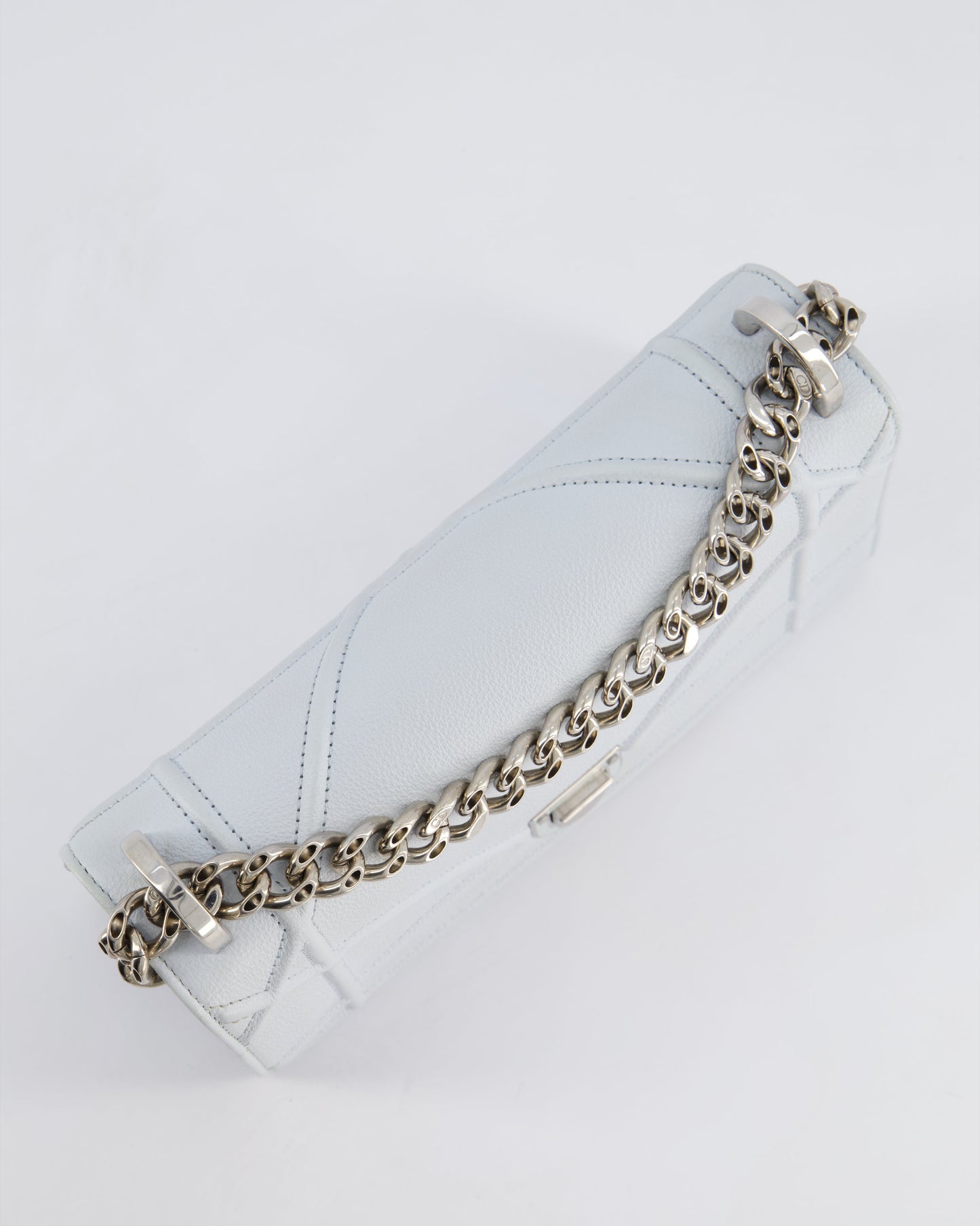 Christian Dior Baby Blue Small Diorama Flap Bag in Grained Calfskin Leather with Silver Hardware