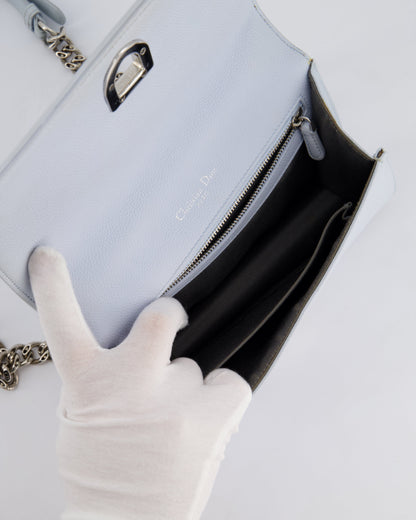 Christian Dior Baby Blue Small Diorama Flap Bag in Grained Calfskin Leather with Silver Hardware