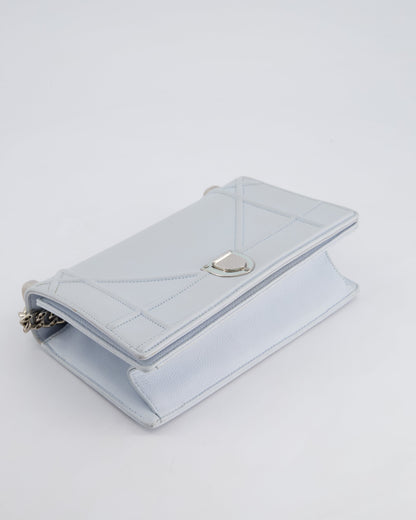 Christian Dior Baby Blue Small Diorama Flap Bag in Grained Calfskin Leather with Silver Hardware