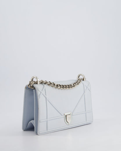 Christian Dior Baby Blue Small Diorama Flap Bag in Grained Calfskin Leather with Silver Hardware
