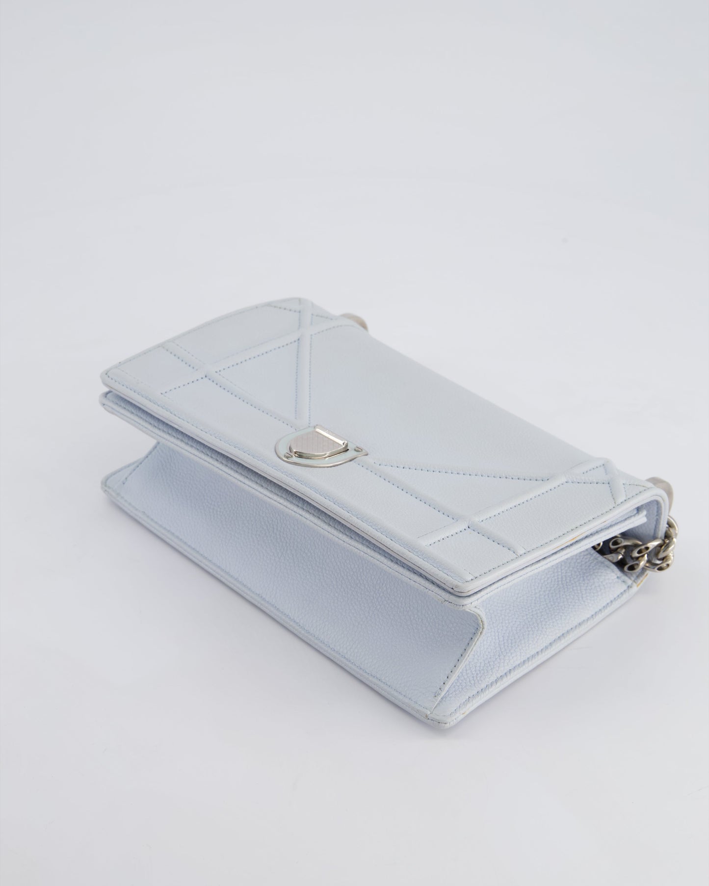 Christian Dior Baby Blue Small Diorama Flap Bag in Grained Calfskin Leather with Silver Hardware