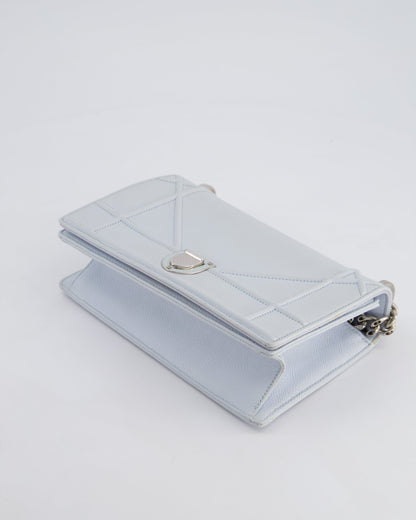 Christian Dior Baby Blue Small Diorama Flap Bag in Grained Calfskin Leather with Silver Hardware