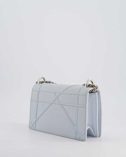 Christian Dior Baby Blue Small Diorama Flap Bag in Grained Calfskin Leather with Silver Hardware