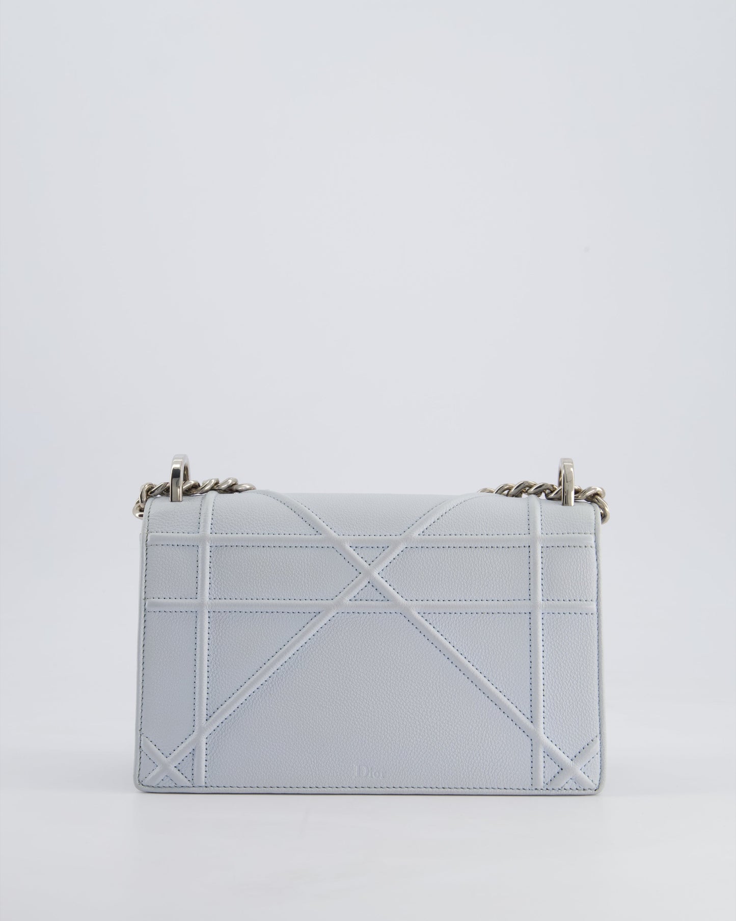 Christian Dior Baby Blue Small Diorama Flap Bag in Grained Calfskin Leather with Silver Hardware